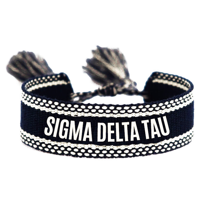 Sigma Delta Tau Woven Bracelet, Black and White Design