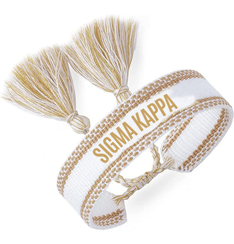 Sigma Kappa Woven Bracelet, White and Gold Design