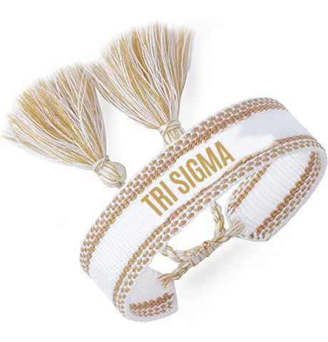 Sigma Sigma Sigma Woven Bracelet, White and Gold Design