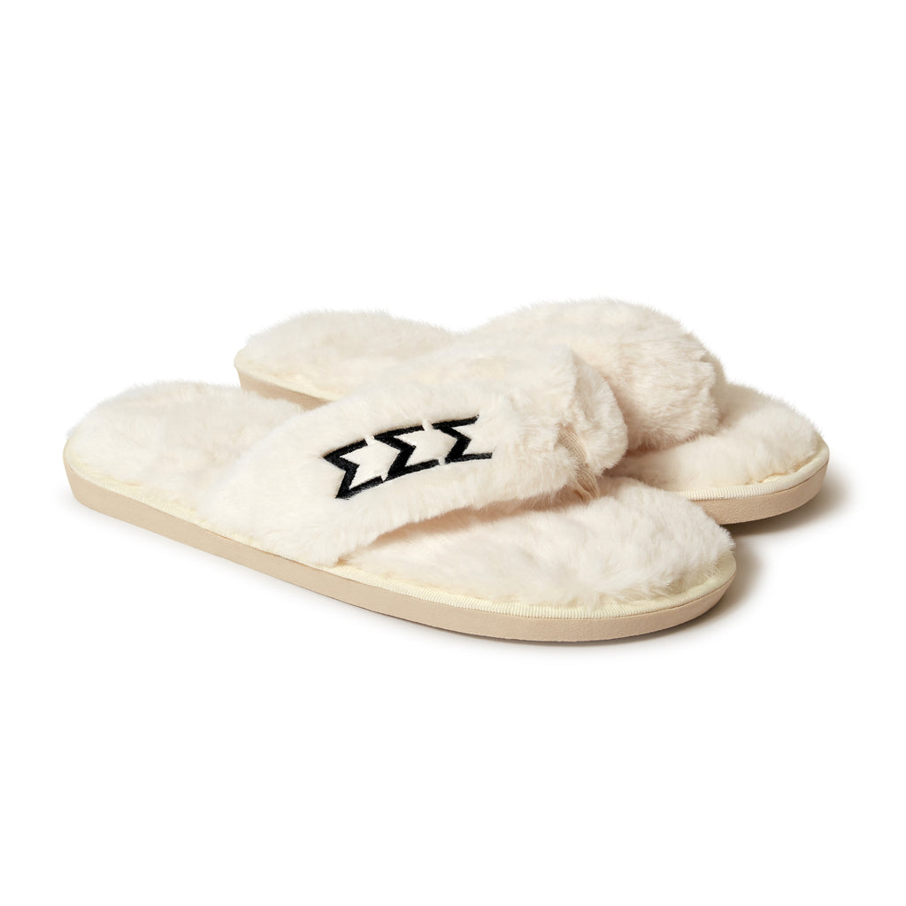 Sigma Sigma Sigma - Furry Slippers Women - With SSS Embroidery Logo