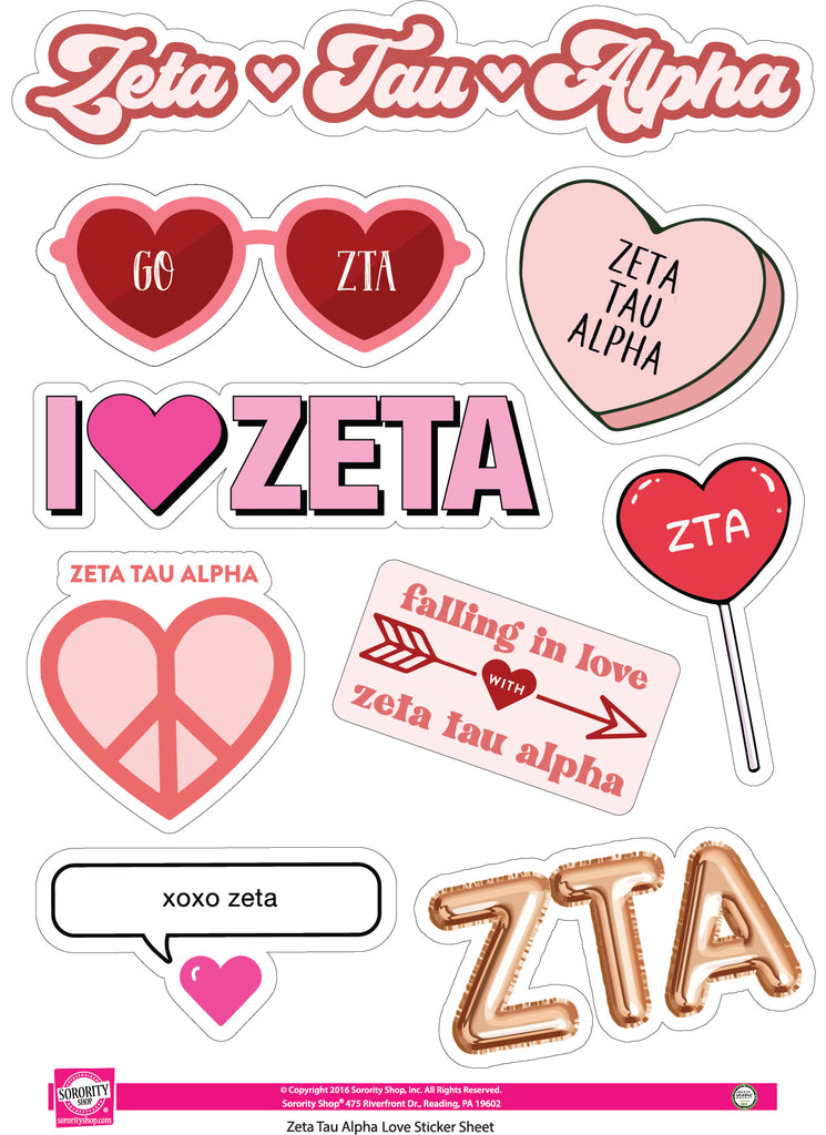 Zeta Tau Alpha- Sticker Sheet- Love Theme