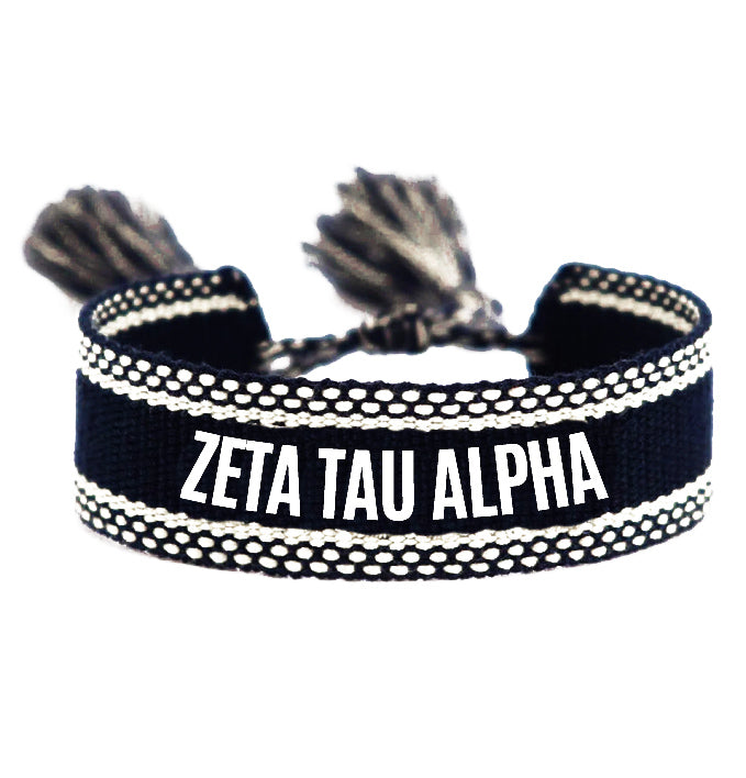 Zeta Tau Alpha Woven Bracelet, Black and White Design