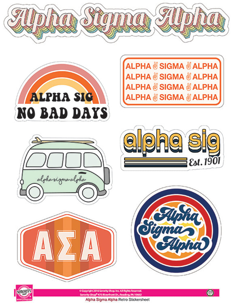 Alpha Sigma Alpha Retro Sticker Sheet