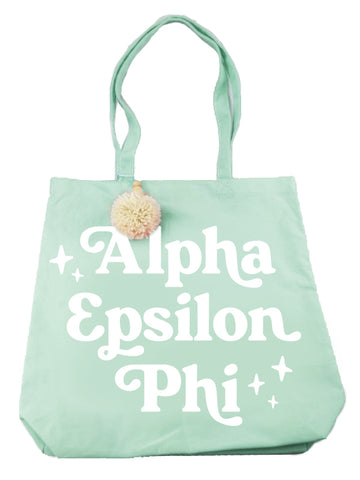 Alpha Epsilon Phi Retro Pom Pom Tote Bag