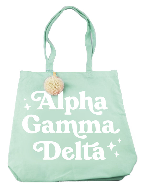 Alpha Gamma Delta Retro Pom Pom Tote Bag
