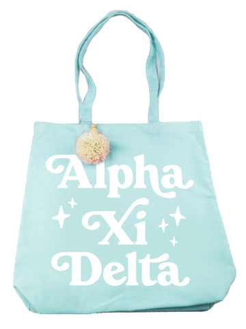 Alpha Xi Delta Retro Pom Pom Tote Bag
