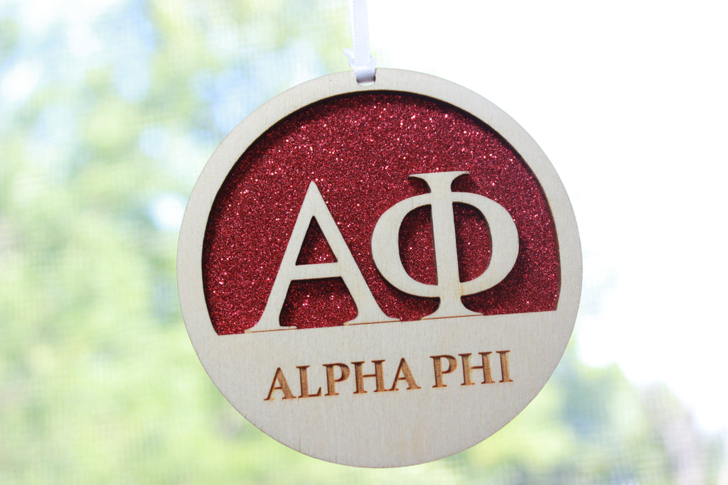 Alpha Phi - Laser Carved Greek Letter Ornament - 3" Round