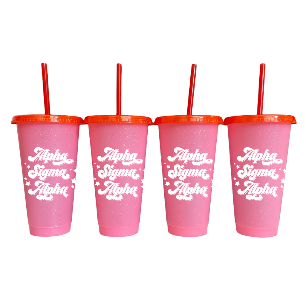 Alpha Sigma Alpha Glitter Color Changing Cup 4-Pack