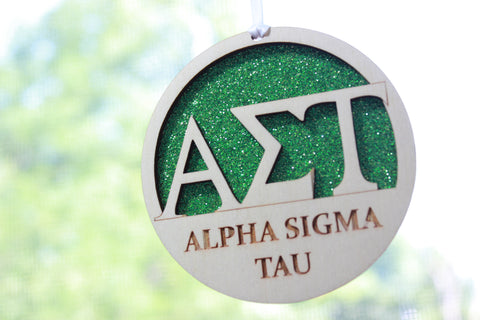Alpha Sigma Tau - Laser Carved Greek Letter Ornament - 3" Round