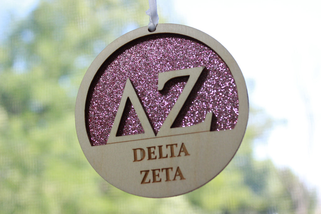 Delta Zeta - Laser Carved Greek Letter Ornament - 3" Round