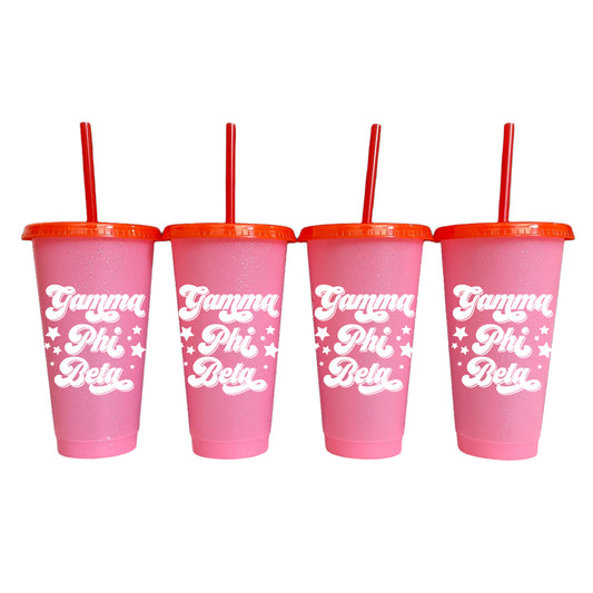 Gamma Phi Beta Glitter Color Changing Cup 4-Pack