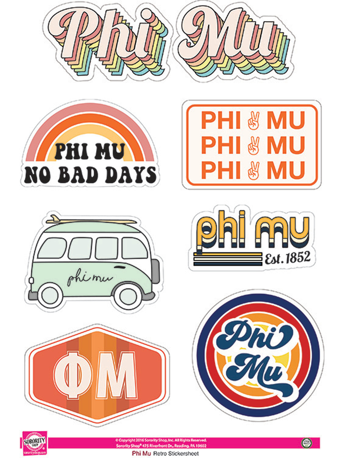 Phi Mu Retro Sticker Sheet