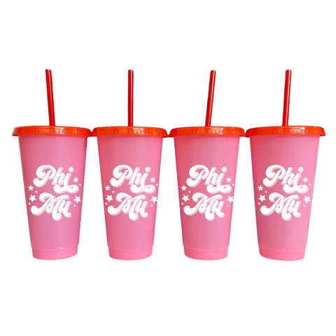 Phi Mu Glitter Color Changing Cup 4-Pack
